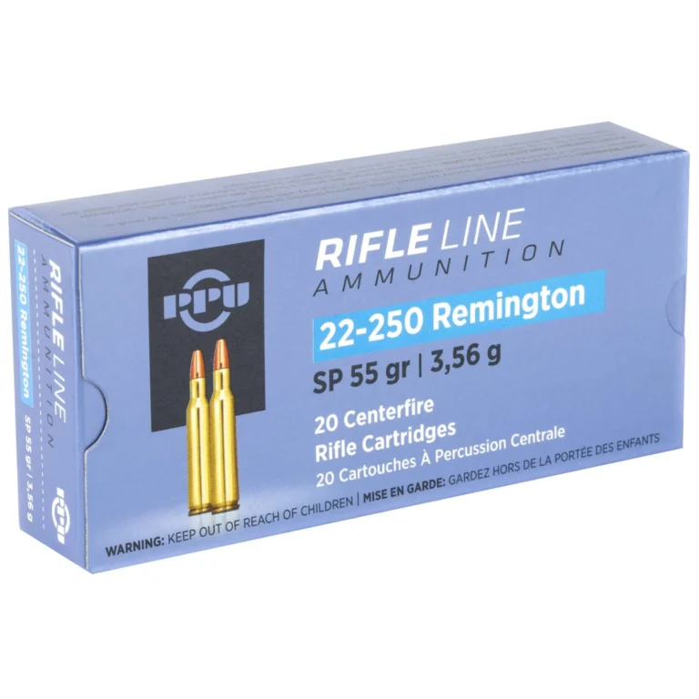 PPU STANDARD RIFLE AMO 22-250 REM 55GR SP 20RD (10 BOXES PER CASE)