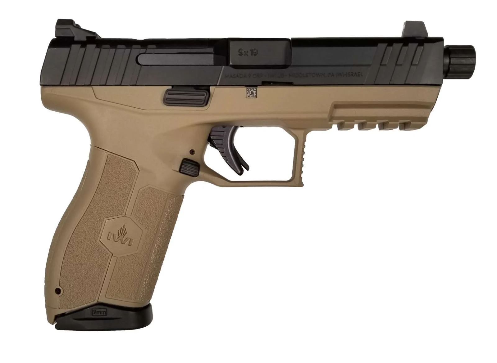 IWI MASADA HGA 9MM 4.6IN BBL 3 DOT SIGHT FDE 2 17RD MAGS OPTICS READY THREADED BBL